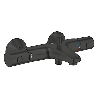 Immagine di GROHE QuickFix Precision Start, Miscelatore termostatico per vasca nero con deviatore automatico vasca/doccia, montaggio a parete, tecnologia EcoButton, pulsante di sicurezza 38C, opaco