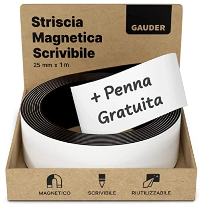 Immagine di GAUDER Bande Magnetiche su cui scrivere Nastro Magnetico Scrivibile/Nastri Magnetici Scrivibili Banda Magnetica Bianche/Multicolori (25 mm x 1 m)