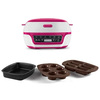 Immagine di TEFAL Macchina intelligente per dolci, pasticceria e muffin, 5 programmi, 3 stampi spatola inclusi Blanc/Rouge Framboise