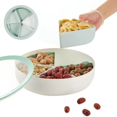 Immagine di Hayan creative snack Dish set piatto da portata ciotola per piatti con coperchio, Green, approx 11.2″ diameter * 3.1″ height