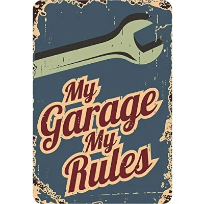 Immagine di Tin Sign Targa in Metallo con Scritta Lingua Inglese My Garage Rules!, 20 x 30 cm