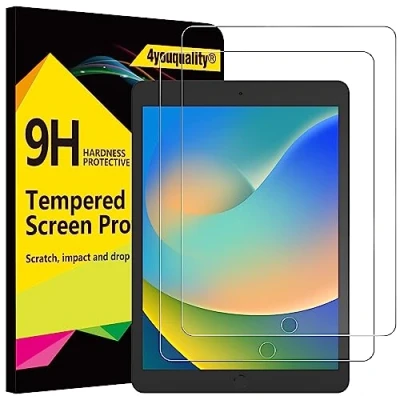 Immagine di 4youquality pellicola salvaschermo per iPad 9 (modello 2021)/ 8 2020)/ 7 2019) da 10,2 pollici, in vetro temperato di 9a/8a/7a generazione, antigraffio, resisten