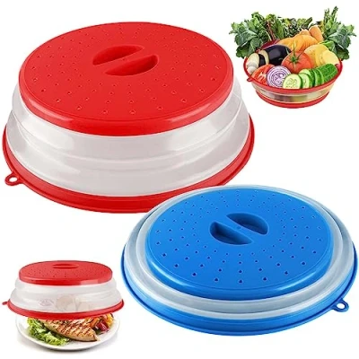 Immagine di 2 Pezzi Copertura per Microonde Pieghevole, Coperchio Microonde,Antischizzi Piatto in Plastica Riscaldamento a e Antispruzzo