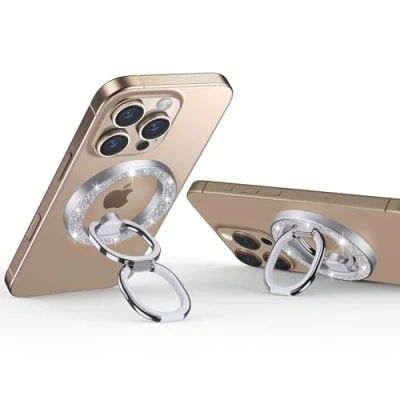 Immagine di ESR HaloLock Magnetico Anello per Cellulare, magsafe Compatibile con iPhone Serie 15/14/13/12, Supporto Regolabile, Presa Confortevole, Strass Argento
