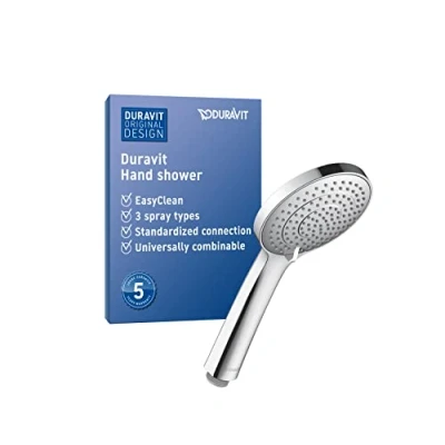 Immagine di Duravit Universal Doccetta a mano, doccia con 3 tipi di getto (Rain, Intense Rain, Soft Rain), mano rotonda (Ø 110 mm), per facile da pulire, Cromo