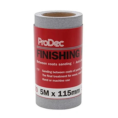 Immagine di ProDec Rotolo di carta abrasiva da 5 m, grana 400, per levigatura tra strati e levigatrici automobilistiche, larghezza 115 mm, compatibile con a mano