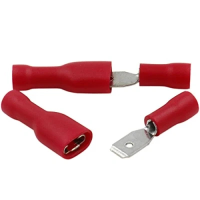 Immagine di Heschen maschio/femmina rapidi vinyl completamente isolato 4.8 x 0.5 mm cavo terminale per 1.5 mm² (22 16 AWG) rosso 100 pezzi