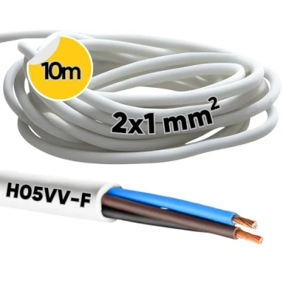 Immagine di Kalitec H05VV F Tubo flessibile da 10 metri, 2 x 1 mm², cavo di alimentazione senza conduttore protezione, in PVC per interni, elettrico nero, lampada flessibile,
