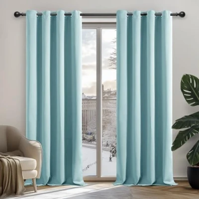 Immagine di Deconovo Tende per Interni Oscuranti Termiche Isolanti, Camera da Letto Tinta Unita 2 Pezzi, con Occhielli, 132x138 CM (Larghezza x Altezza), Azzurro