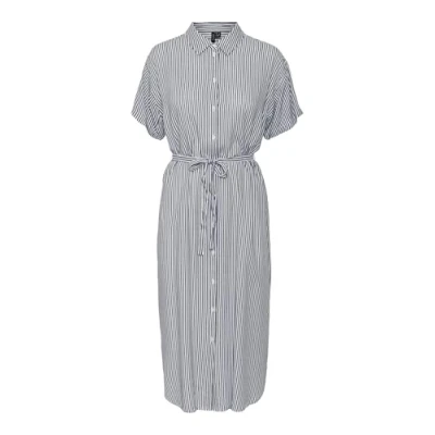 Immagine di Vero Moda Bumpy SS CALF Abito a camicia, Donna, Taglia: Large, Snow white/india ink