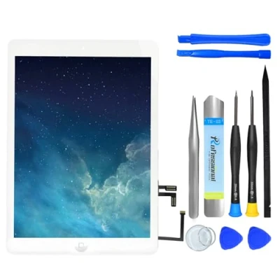 Immagine di NB+ Schermo di ricambio per iPad Air 2013 Touch Screen Digitizer preinstallato con tasto Home e adesivo modello A1474 A1475 A1476 (bianco)