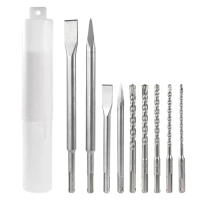 Immagine di HPMAISON Set da 9 Pezzi di Punte per Martelli e Scalpello SDS Plus, Include 5 Martello 2 Scalpelli Piatti, a Punti Calcestruzzo Mattone Cemento Pietra