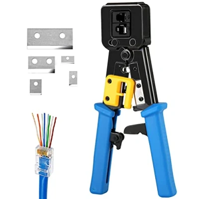 Immagine di Solsop Strumento di crimpatura RJ45 Passa attraverso Cat5 Cat5e Cat6 Crimpatrice per connettori RJ45/RJ12 regolari e end pass through