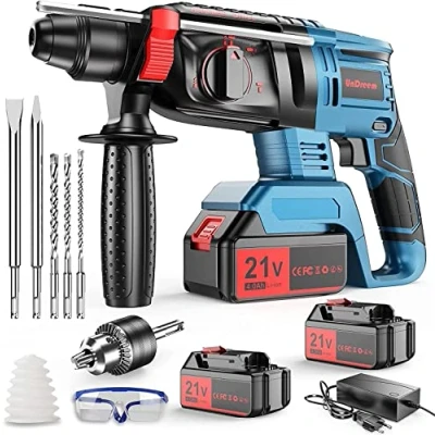 Immagine di Martello Perforatore a Batteria, Demolitore, Tassellatore 4 in 1 Funzione, Adattatore SDS plus con Mandrino, 3 Punte, 2 Scalpelli, * 4000mAh Batteria