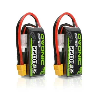 Immagine di OVONIC Batteria 3s Lipo 11.1V 120C 2200mAh Shorty Pack con spina XT60 per elicottero aereo 1:14 RC Car (confezione da 2)
