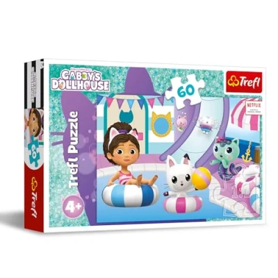Immagine di Trefl Gabby&#039;s Dollhouse, Gabby in Piscina 60 Tessere Puzzle Colorati con Personaggi delle Fiabe, Intrattenimento Creativo, Gioco per Bambini a partire dai 4 anni, Multicolore, 17393
