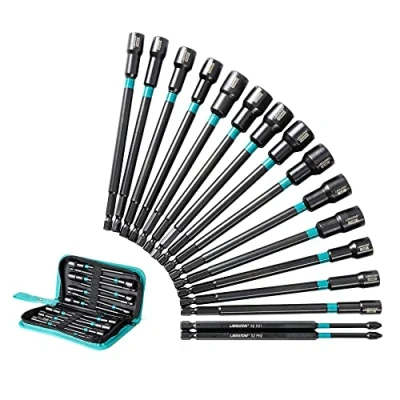 Immagine di Libraton driver per dado magnetico, set di dadi lunghi da 6&quot; 6 pezzi, metrici e SAE trapano, punte a gambo lungo, esagonale 1/4&quot;, 2 potenza lunghe