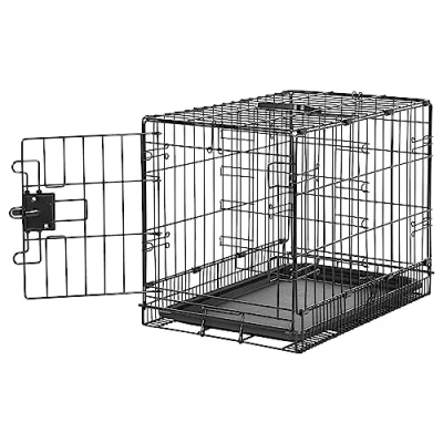 Immagine di Amazon Basics Gabbia per cani in metallo, Pieghevole,Rimovibile, con vassoio di base e sportello singolo, Nero, 56 x 33 41 cm