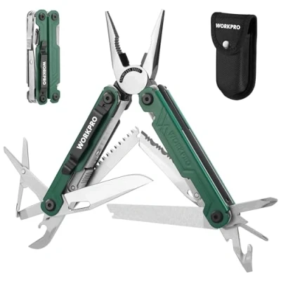 Immagine di WORKPRO Pinza Multifunzione, Multiuso 18 in 1 con Borsa, Strumento Multifunzionale Pieghevole Acciaio Inossidabile Lima per Cacciavite Campeggio, Verde