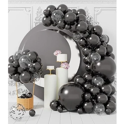 Immagine di AULE Kit Arco Palloncini Neri: 100 Pezzi Nero Coriandoli Set Ghirlanda Neri in Lattice Con Nastri per Laurea Festa Di Addio Al Celibato Compleanno Halloween Decorazioni