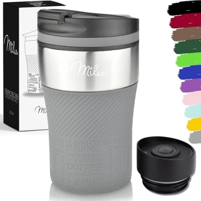 Immagine di Milu Tazza Termica da viaggio per caffè 210ml 100% a Prova di perdite Isolata e tè portare via bere in acciaio inossidabile Caldo freddo Grigio