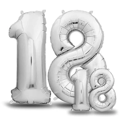 Immagine di envami® Palloncini Compleanno 18 Anni Argento 101 CM + 40 Palloncino Numero Numeri Gonfiabili Decorazioni Vola con l&#039;Elio