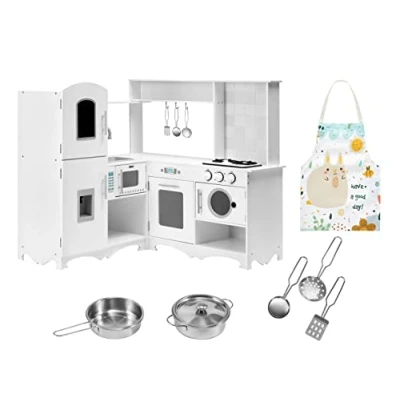Immagine di Mamabrum Cucina in Legno per Bambini Set Gioco di Ruolo Completo con Accessori, Angolo Piccoli Chef, Colore Bianco