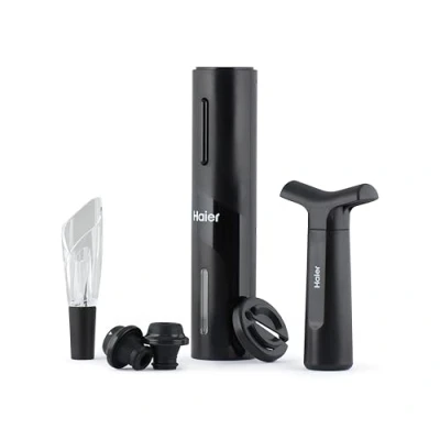 Immagine di Haier HAWUKIT06 Set da Vino Elettrico Ricaricabile, include Aeratore e Salvagocce a Tulipano, Apribottiglie con Ricarica USB, Tagliacapsule, Pompetta per il Sottovuoto, 2 Tappi, Qualità Premium.