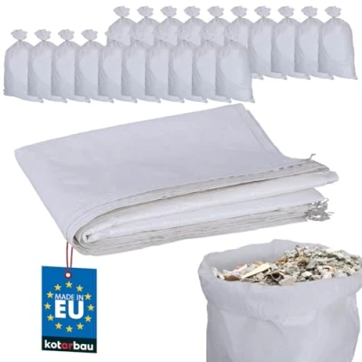 Immagine di KOTARBAU® Set di 20 sacchi in tessuto PP 65 x 105 cm, 50 kg, colore bianco