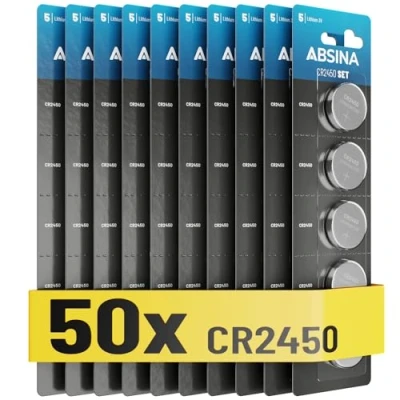 Immagine di ABSINA 50x CR2450 3V Lithium Battery Batterie a prova di perdite e longevoli batteria 3V, 2450, CR 2450 pila batterie,