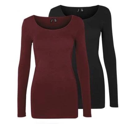 Immagine di VERO MODA Maglia a Maniche Lunghe da Donna (Confezione 2), Rosso/Nero (1 Porta Royale/1 Nero), XL