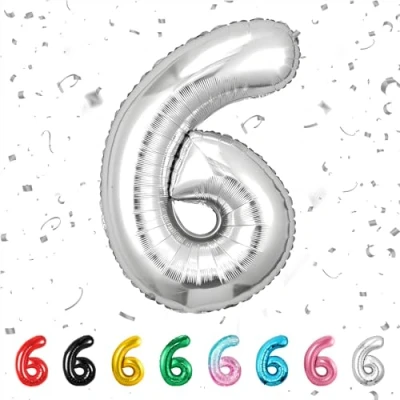 Immagine di Palloncino Compleanno Numero 6 Argento, 101 CM Foil Gigante,Decorazioni Feste di Palloncino,Vola con l&#039;Elio