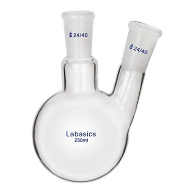 Immagine di Labasics 250ml RBF Pallone Vetro Laboratorio a 2 Angolato Colli, Neck Round Bottom Flask con Giunto Esterno Conico Standard 24/40