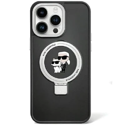Immagine di Karl Lagerfeld KLHMP13LHMRSKCK Custodia per iPhone 13 Pro 6.1&quot; rigida nera con supporto ad anello Karl&amp;Choupettte