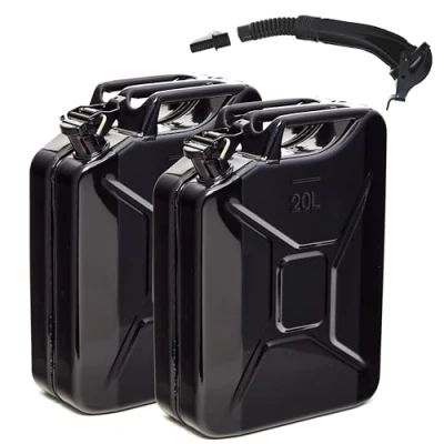 Immagine di BW® Tanica per carburante in metallo, 2 x 20 litri, con beccuccio, colore nero, RAL 9005, certificato TÜV e approvazione ONU, Made Europe