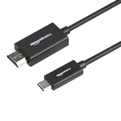 Immagine di Amazon Basics Cavo adattatore in alluminio di alta qualità da USB C (sorgente) a HDMI (display) (compatibile con Thunderbolt 3), 4K 60 Hz, 1.8 m, nero