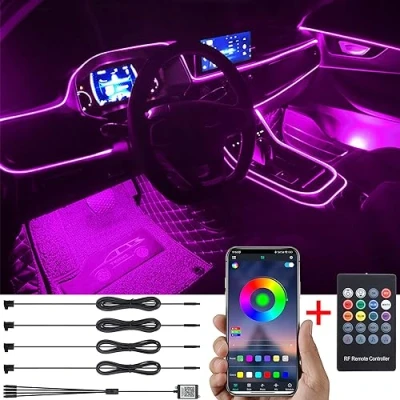 Immagine di TABEN Kit di Illuminazione Ambientale per Auto 4m Fibra Ottica 64 Colori Telecomando RF + Controllo APP USB Luce Atmosfera Auto, Fai da Te 16 Milioni Musicale Interni 12V