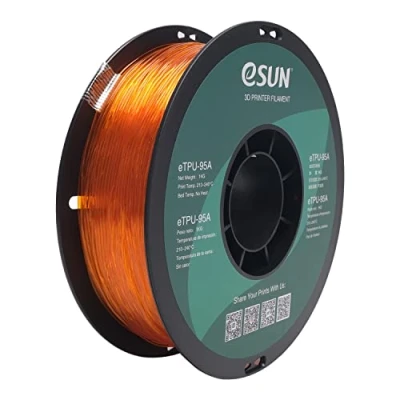 Immagine di eSUN Filamento TPU Flessibile 1.75mm, per Stampante 3D 95A, Precisione Dimensionale +/ 0.05mm, Bobina da 1kg (2.2 libbre) Stampa Stampanti 3D, Arancia Trasparente