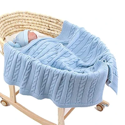 Immagine di Coperta Bimbo in Maglia per bambino, Odot Soffice Dormire di Unisex Neonato Attività all&#039;aperto Morbida Swaddle Perfetta Culla, Carrozzina, Lettino (Azzurro,100 x 80 cm)