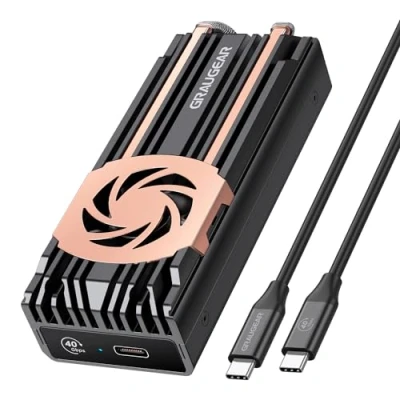 Immagine di alloggiamento esterno USB 4.0 in alluminio, 40 Gbps, per SSD M.2 NVMe 2280, M Key, tubo di calore rame, ventola silenziosa, cavo C Gbps
