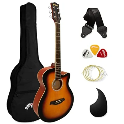 Immagine di TIGER ACG3 SB Set chitarra acustica, per principianti con custodia, tracolla e corde di ricambio, full size colore arancione
