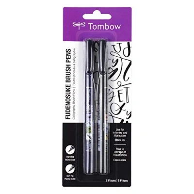 Immagine di Tombow 62038 penna spazzola di Fudenosuke con punta morbida e dura, nero, 2 pezzi