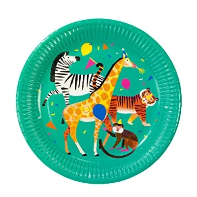 Immagine di Talking Tables Piatti di carta usa e getta Zoo Jungle Safari per 1 compleanno, feste bambini unisex, confezione da 8, diametro 23 cm, 22,9 cm