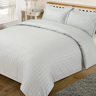 Immagine di Dreamscene Set Copripiumino matrimoniale da letto a righe, in satin, argento, King