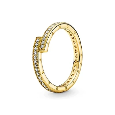 Immagine di PANDORA Signature Anello con sovrapposizione placcato in oro 14k zirconi cubici trasparenti, 56