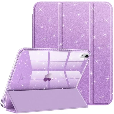 Immagine di FINTIE Custodia per iPad 10ª Generazione 10.9&quot; 2022 con Portapenne Antiurto Glittering Trasparente Cover Posteriore Auto Sveglia/Sonno, Viola