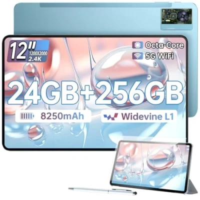 Immagine di OUKITEL OT5S Tablet 12 Pollici Android 14 24(6+18) GB RAM+256GB (2TB TF) Gaming in Offerta, 8250mAh, 2.4K Display, Widevine L1, Octa core, 16MP Dual SIM PC 4G LTE /5G WiFi Blu