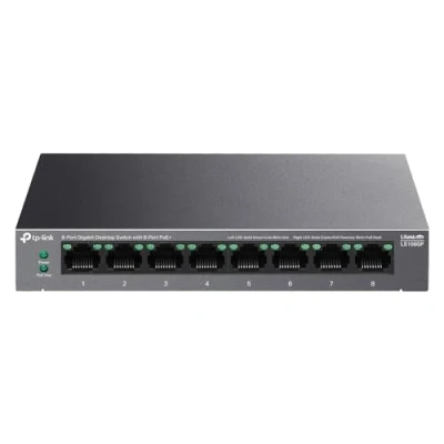 Immagine di TP Link LS108GP Switch Gigabit Ethernet 8 porte PoE+ Plug &amp; Play Modalità di estensione Ripristino automatico PoE Montaggio desktop/parete Funzionamento silenzioso