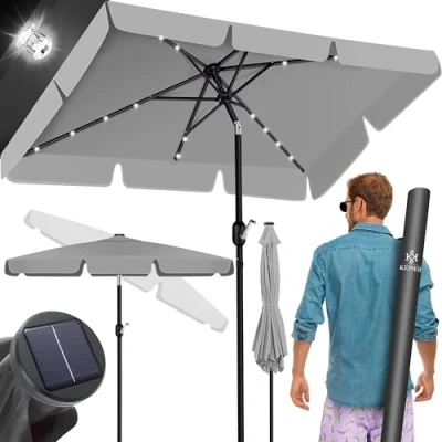 Immagine di KESSER® ombrellone da balcone LED solare con manovella, inclusa custodia, giardino, 205 x 125 cm, per balcone, giardino e terrazza, Rotondo
