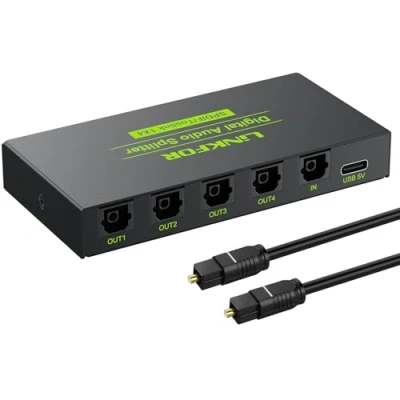 Immagine di LiNK FOR Splitter Ottico 1 Ingresso 4 Uscite In Lega di Alluminio Digitale 1x4 192 kHz Supporto LPCM2.0/DTS/Dolby AC3 SPDIF Toslink Out per PS3 Blue Ray DVD HDTV